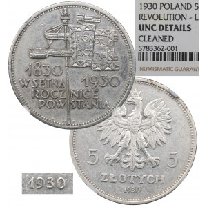 II RP, 5 Zloty 1930 Banner - HYBRYDA Vorderseite NGC UNC Details