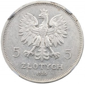 II RP, 5 Zloty 1930 Banner - HYBRYDA Vorderseite NGC UNC Details