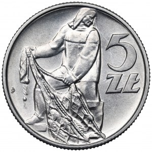 PRL, 5 złotych 1958 Rybak - wąska ósemka