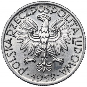 PRL, 5 złotych 1958 Rybak - wąska ósemka