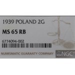 II Republic of Poland, 2 groschen 1939 - NGC MS65 RB