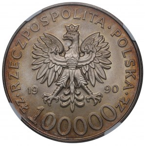 III RP, 100.000 złotych 1990 Solidarność typ A - NGC MS66