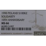 III RP, 100.000 złotych 1990 Solidarność typ A - NGC MS66