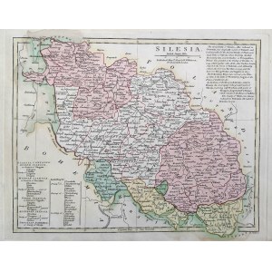 Mapa Śląska - Silesia [ Śląsk ] - staloryt ręcznie kolorowany - Londyn 1807 [ R. Wilkinson, B. Smith] [Wrocław, Świdnica, Pszczyna Bytom Cieszyn, Milicz, Głogów]