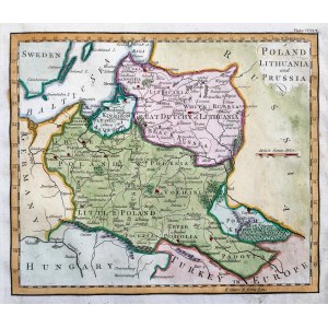 Mapa Polski, Litwy i Prus - miedzioryt ręcznie kolorowany - [Thomas Kitchin], ca. 1760 r