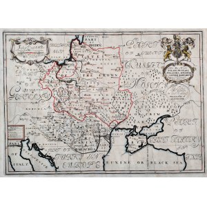 Mapa - Polska, Węgry, Wołoszczyzna, Krym - ok. 1700r [ miedzioryt ręcznie kolorowany], „A New Map of Present Poland, Hungary, Walachia, Moldavia, Little Tartary...”. E. Wells