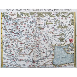 Mapa Polski i Węgier z Atlasu Sebastiana Munster'a - 1552 rok - jedna z pierwszych map Polski [ S. Munster, Poloniae et Ungariae]