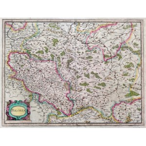 Mapa Polski i Śląska - POLONIA - Gerard Mercator, Henric Hondius - 1636 POLONIA REGNUM [ miedzioryt ręcznie kolorowany]