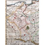 Mapa Rzeczypospolitej z herbami miast Polski, chronologią królów, miejscami bitew - miedzioryt [ H. A. Chatelain] 1735