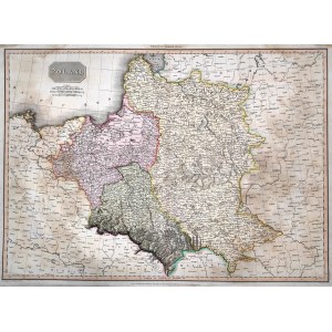 Mapa Polski - z rozbiorowym podziałem terytorium Rzeczypospolitej - Londyn 1814 [ Pinkerton]