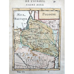 Mapa Polski i Litwy oraz Panorama Krakowa z 1683 roku - miedzioryt kolorowane ręcznie pochodzi z dzieła „Description de l’Univers”, Paryż 1683