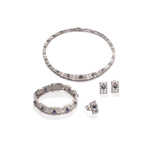 Komplet biżuterii z diamentami i szafirami
