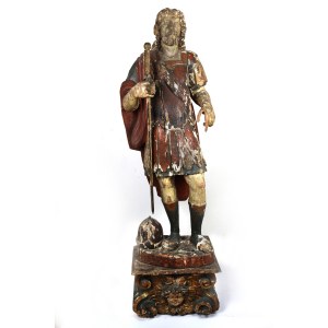 Soldier in classic style, wooden volume sculpture 17th century