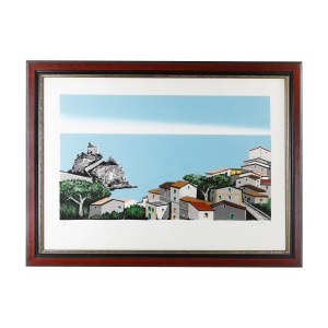 View of a village with coast, multiple on paper