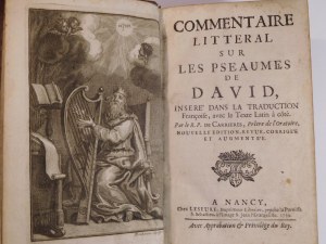 1739 [STANISŁAW LESZCZYŃSKI] CARRIERES LOUIS DE, Commentaire Litteral sur les Pseaumes de David, insere dans la traduction Françoise, avec le Texte Latin à coté (...).