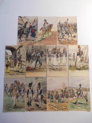 Ca 1950 LEROUX Pierre Albert, Napoléon 1805: A collection of 11 military postcards featuring Napoleon's army.