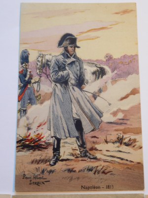 Ca 1950 LEROUX Pierre Albert, Napoléon 1813: A collection of 7 military postcards featuring Napoleon's army.
