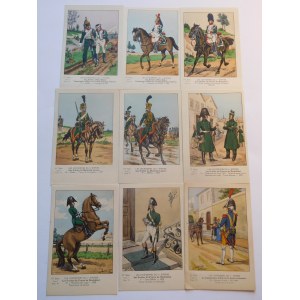 Ca 1950. LES UNIFORMES du Ier Empire. ZBIÓR 9 wojskowych kart pocztowych z armią Napoleona.