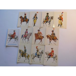 Ca 1970. LES UNIFORMES Historiques. ZBIÓR 10 wojskowych kart pocztowych w etui z armią Napoleona.