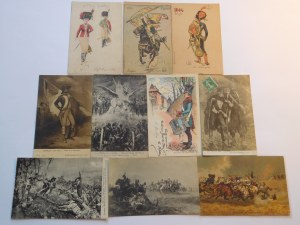 Ca 1920. collection of 10 military post cards featuring Napoleon's army and battles.