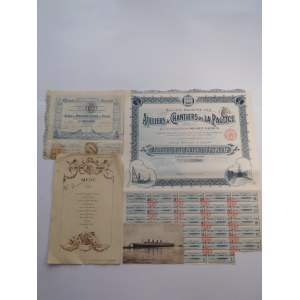 1880-1932. ZBIÓR 4 dokumentów, akcji i pocztówek marynistycznych.