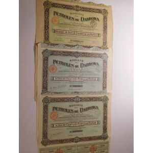 1920-25. collection of 3 Polish-French oil industry shares DĄBROWA.