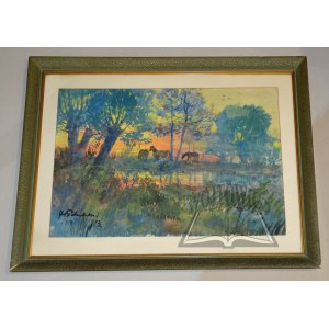 POTRZEBOWSKI Jerzy (1921-1974), Horses on the lake.