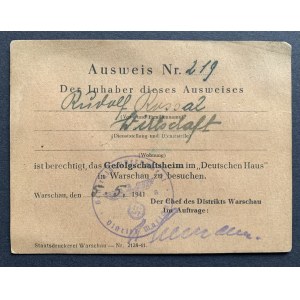 Ausweis Nr. 119. Warschau [1941].