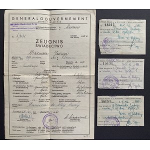 School Certificate and 3 fee receipts. Warsaw [1941/43].