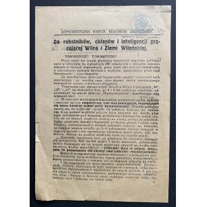 [WILNO] KOMUNISTYCZNA PARTJA BIAŁORUSI ZACHODNIEJ - Do robotników, chłopów i inteligencji pracującej Wilna i Ziemi Wileńskiej. Wilno [1926]