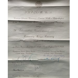 [Harcerstwo] DYPLOM Nr. 24. nadania Honorowego Krzyża Harcerzy. Warszawa [1938]