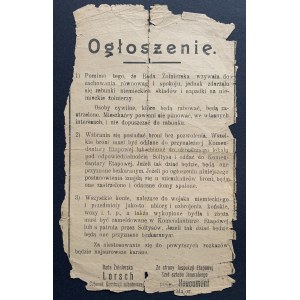 [PIERWSZA wojna światowa] OGŁOSZENIE. [Listopad 1918]