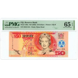 Fiji 50 Dollars 2002 (ND) PMG 65 EPQ Gem UNC