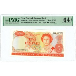 New Zealand 5 Dollars 1981 - 1985 (ND) PMG 64 EPQ Choice UNC