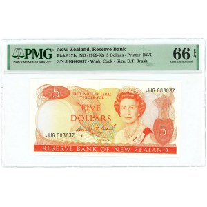 New Zealand 5 Dollars 1989 - 1992 (ND) PMG 66 EPQ Gem UNC