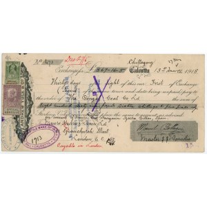British India Bengal Coal Trading Co Bill of Exchange for £869.16.5 Chittagong Bangladesh 1918