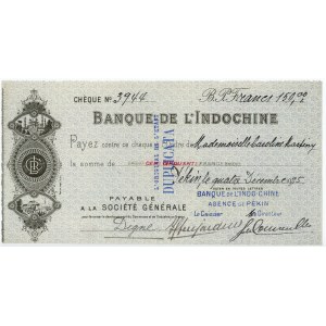 French Indochina Vietnam Banque de l'Indo-Chine Cheque for 150 Francs Peking Beijing Agency 1925