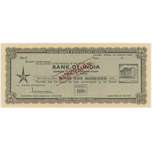 India Bank of India Travellers Cheque for 100 Rupees Specimen