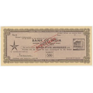 India Bank of India Travellers Cheque for 500 Rupees Specimen