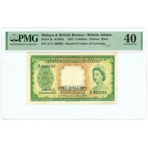 Malaya British Borneo 5 Dollars 1953 PMG 40