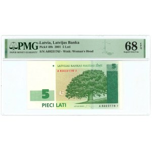 Latvia 5 Lati 2001 PMG 68 EPQ Superb Gem UNC