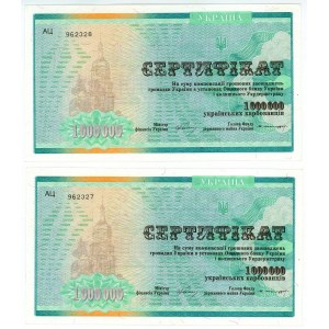 Ukraine 2 x 1000000 Karbovantsiv 1992 With Consecutive Numbers