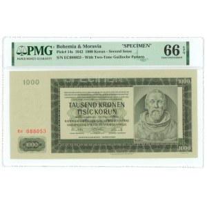 Bohemia & Moravia 1000 Korun 1942 Specimen PMG 66 EPQ Gem UNC
