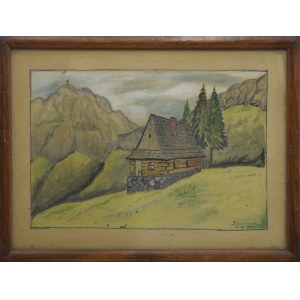 Artist unknown, Landscape with mountain house, 1958