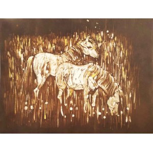 Jolanta Kalopsidiotis, Pferde auf der Wiese - Batik, 2023