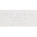 Jan Smaga (ur. 1974, Warsaw), Zestaw dwóch obiektów: kolaż i Arton A, z serii Artony, 2016-17