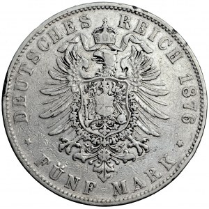 Allemagne, Baden, Frederick I, 5 marques 1876, hommes. Karlsruhe