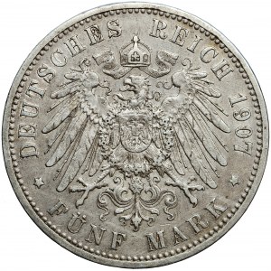 Deutschland, Preußen, Wilhelm II, 5 Mark 1907, Männer. Berlin