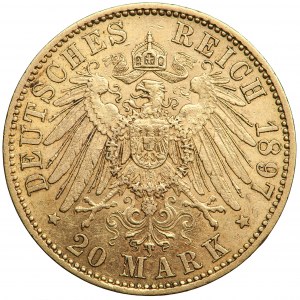 Německo, Prusko, Wilhelm II, 20 značek 1897, muži. Berlín