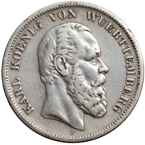 Německo, Württemberg, Charles I, 5 značek 1876, muži. Stuttgart